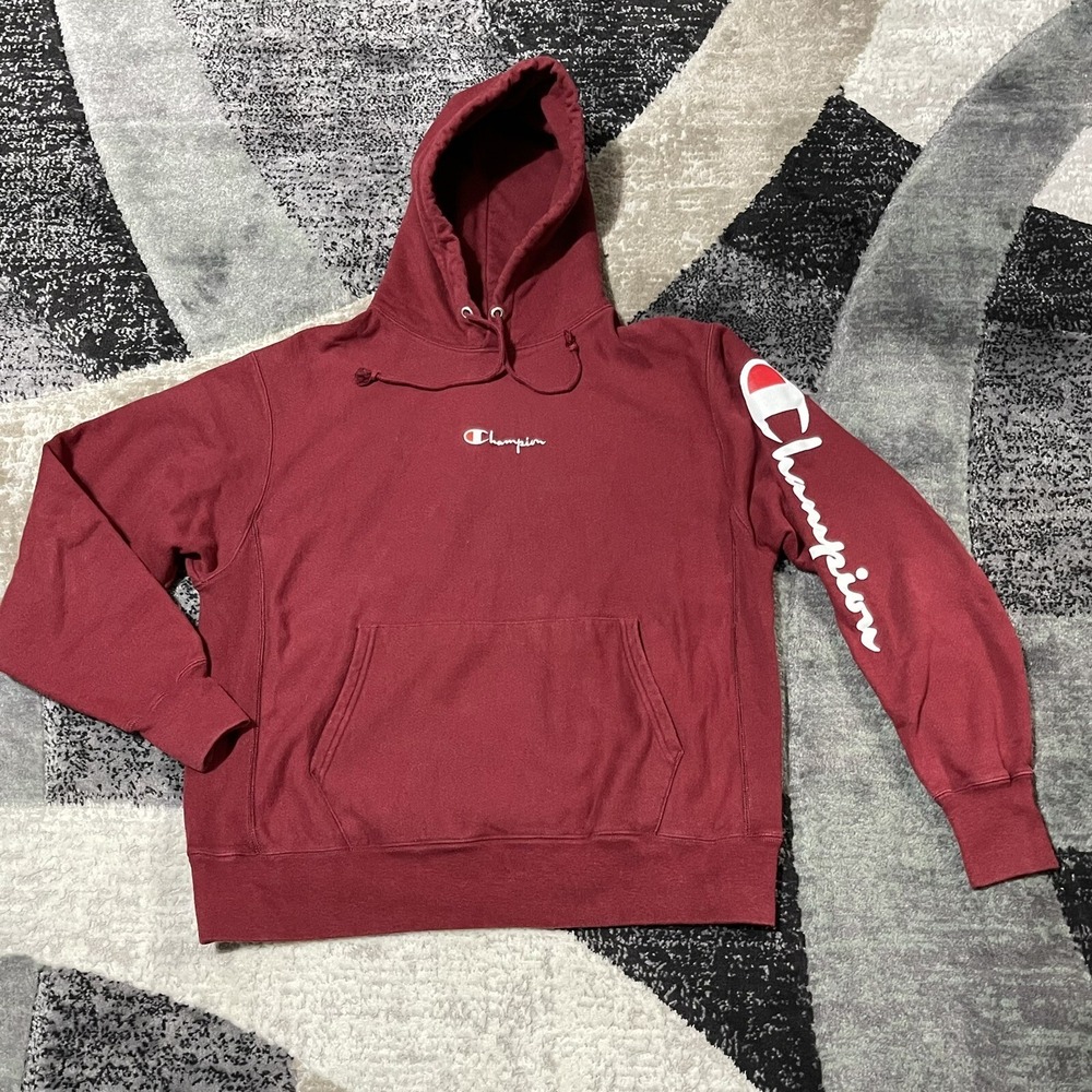 Vintage Champion Reverse Weave Sweatshirt Hoodie Men Large Red Pullover Logo